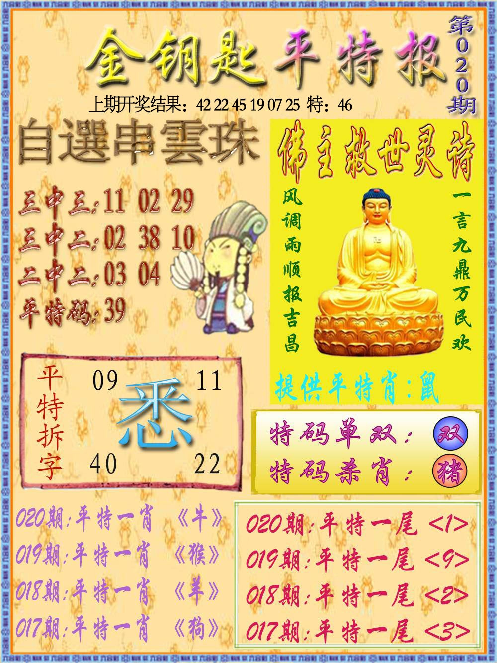 020期金钥匙平特报[图]