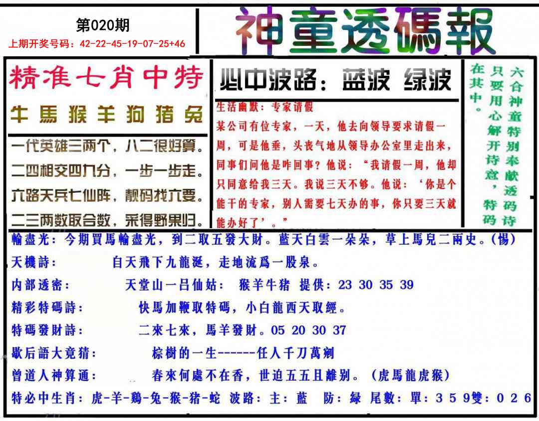 020期神童透码报[图]