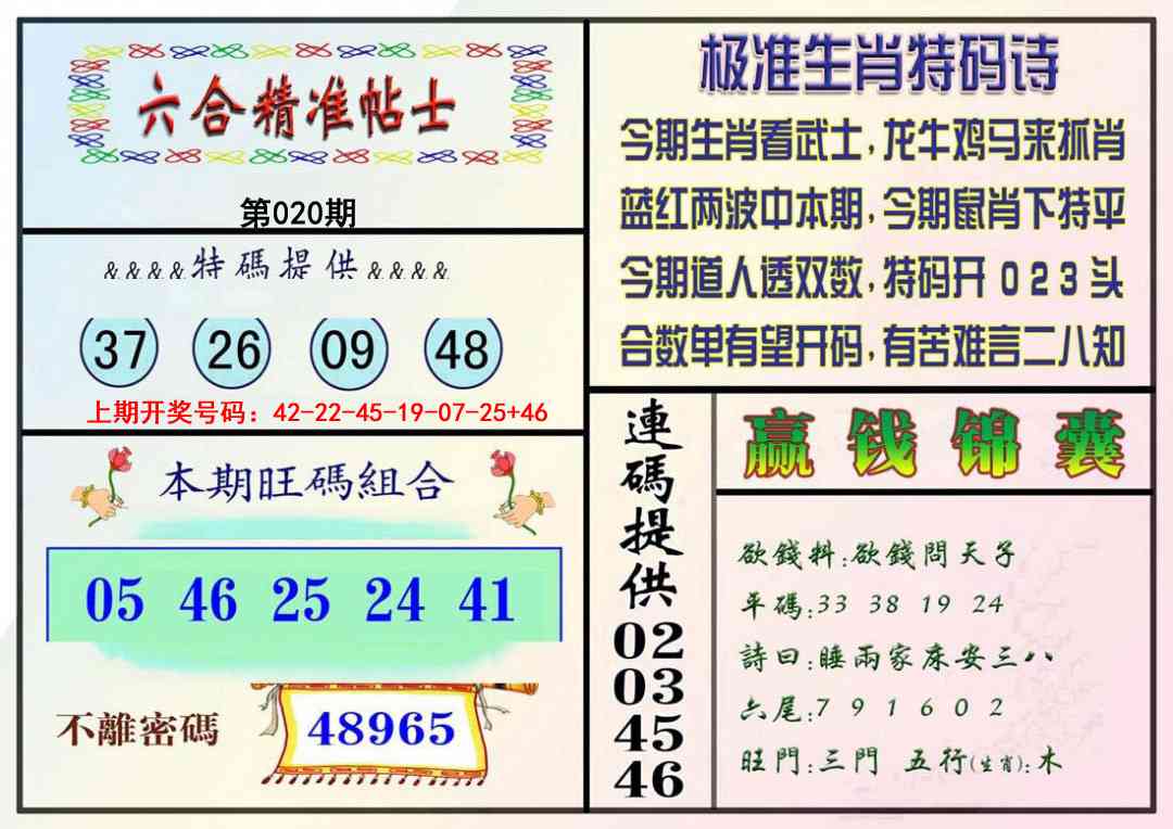 020期精准贴士[图]