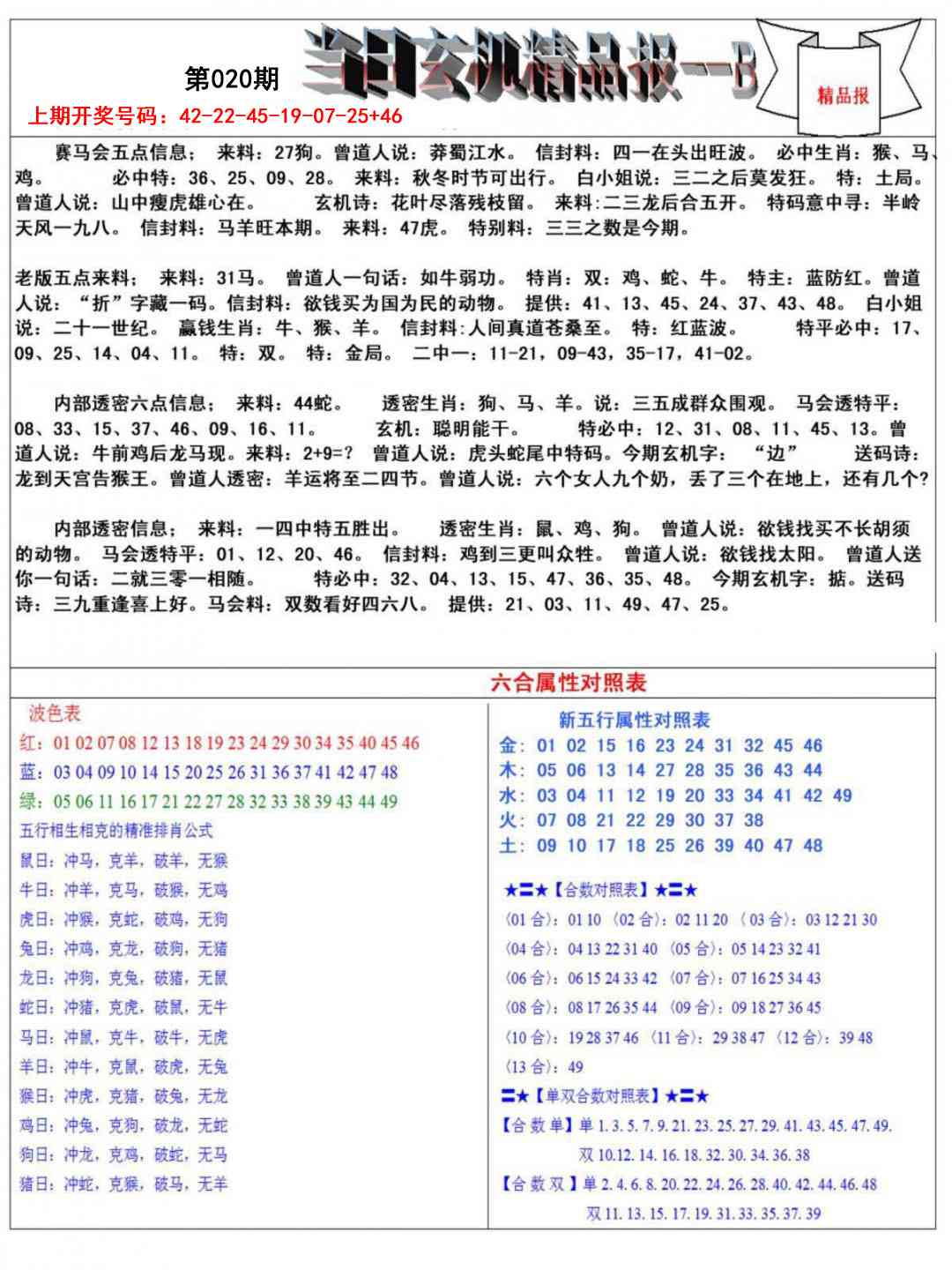020期当日玄机精品报B[图]