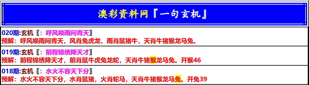 020期澳门一句玄机[图]